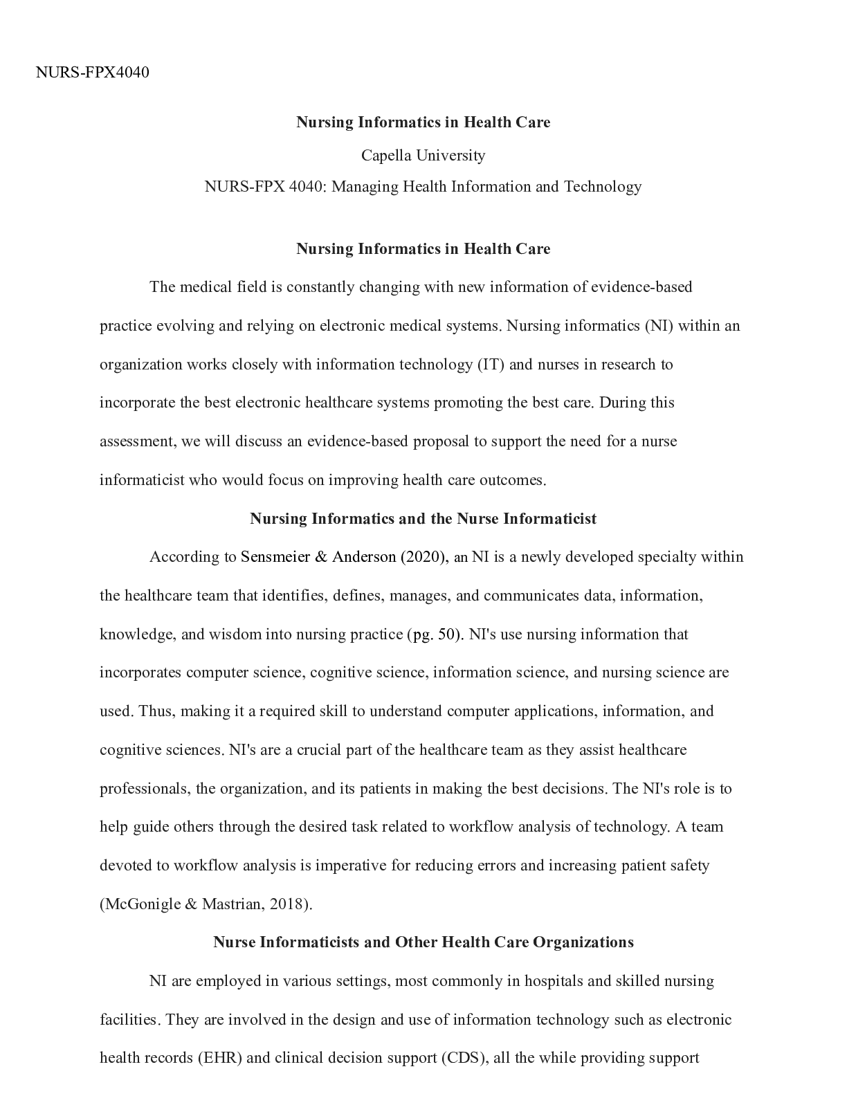 Recommended document preview for NURS FPX4040 Assessment1 1.docx  NURS-FPX4040  Nursing Informatics in Health Care  Capella